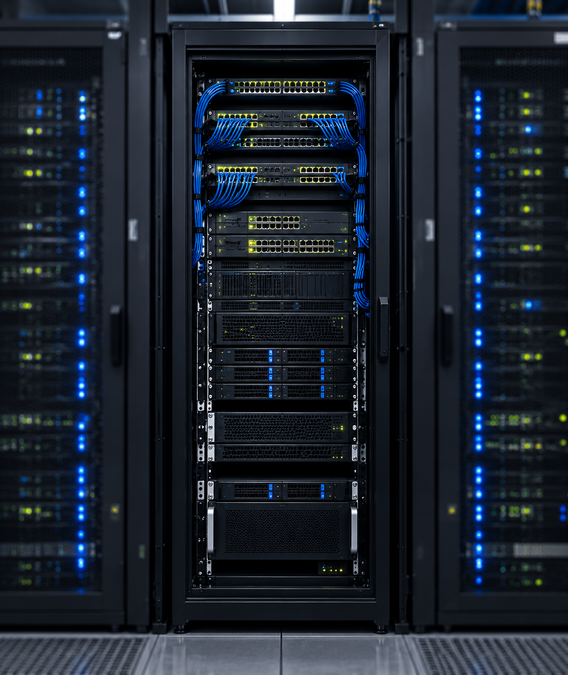 Rack central de infraestructura en un centro de datos
